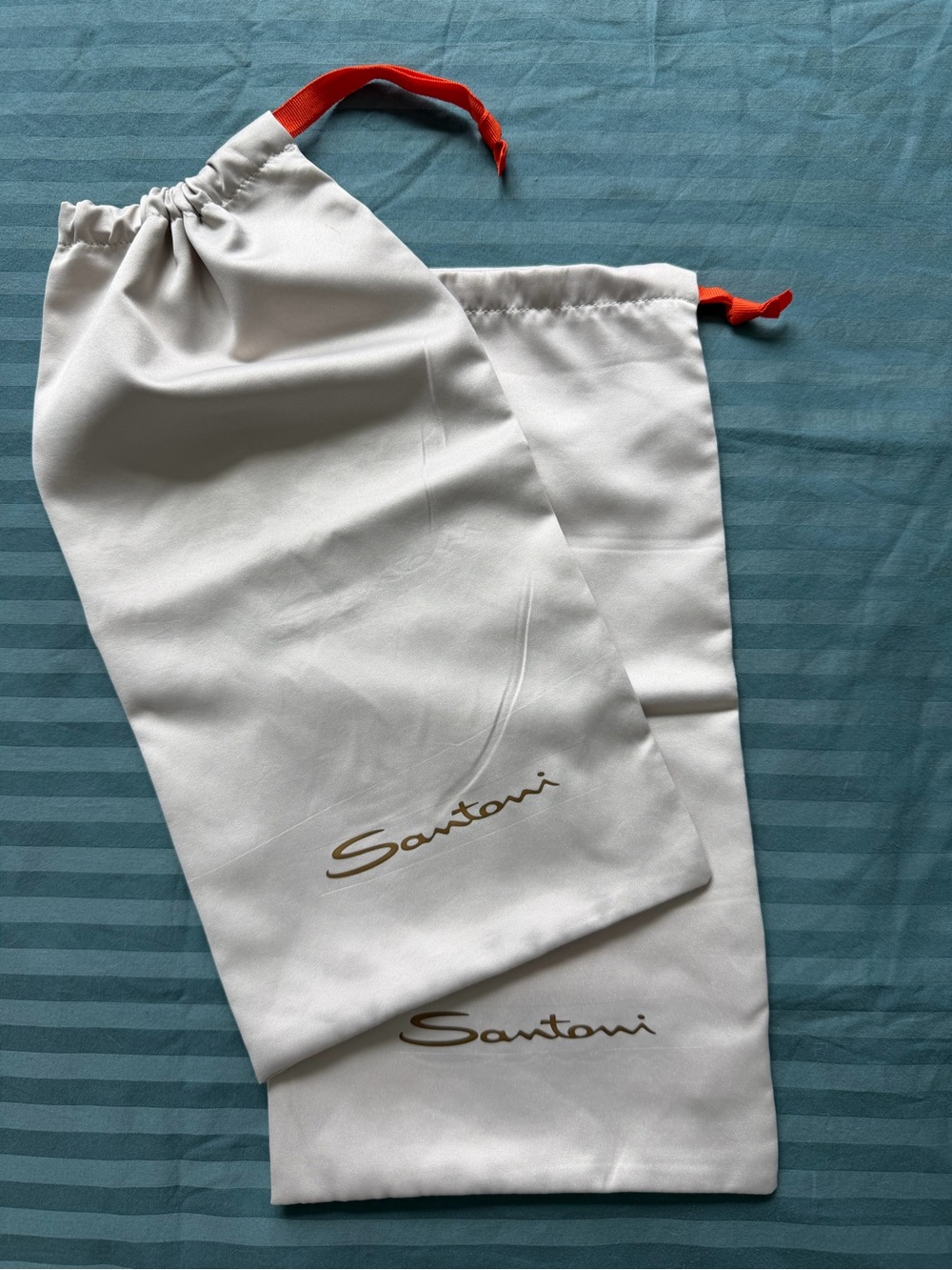 Santoni Shoe Dust Bags Set of 2 Cream Ivory Orange Drawstring